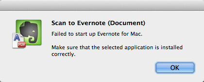 Failed to start up Evernote for Mac. Make sure that the selected application is installed correctly.