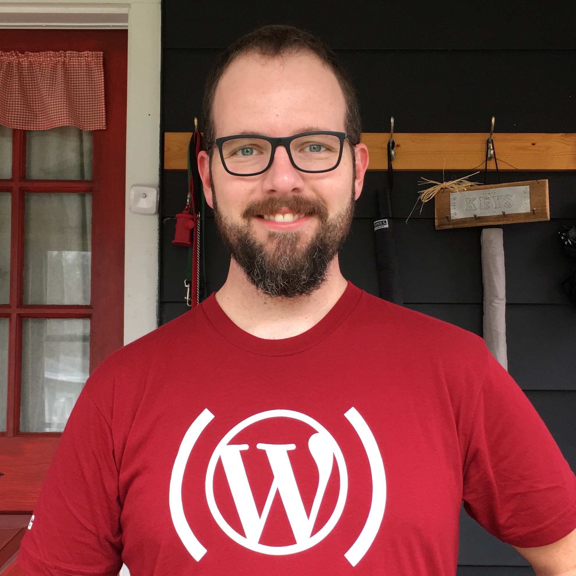 Me wearing a WordPress.com RED.org t-shirt